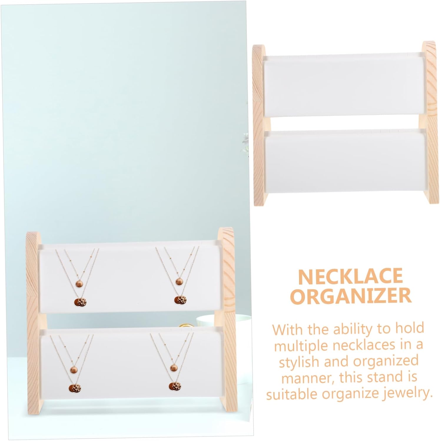 Wooden Jewelry Necklace Display Stand Double Layer Organizer for Pendants and Necklaces Large Capacity Slot Holder with Smooth Finish for Home Decor and Displays