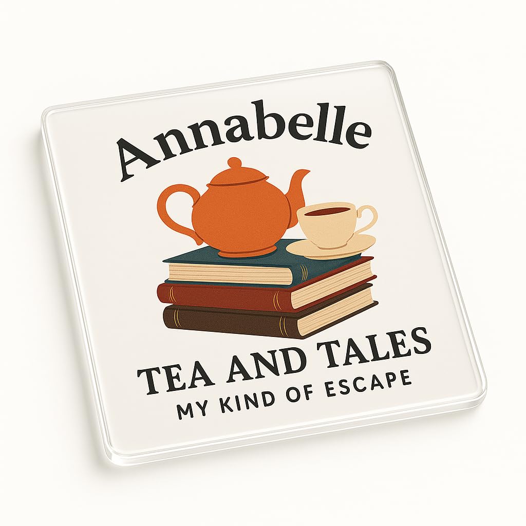 The Plum Penguin Literary Brew Escape Personalised Acrylic Coaster Gift For Book Lovers & Tea Lovers - 'Tea And Tales My Kind Of Escape' Novelty Design