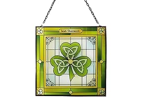 Royal Tara Shamrock Stained Glass Window Shamrock Hang Suncatcher, Irish Handcrafted Clover...