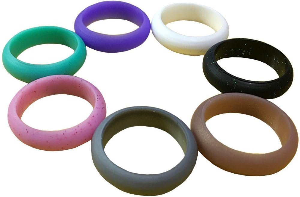 Silicone Wedding Ring for Women, Fitness Rubber Band, Medical Grade Silicone Gym/Beach/Sports/Active/Athletic Ring,Cross Fit Rings,Gift for Her(7 PCS (5.5-6(16.5mm))