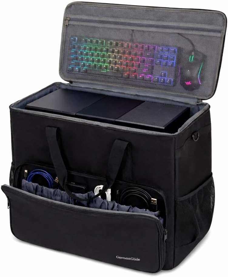 PC Travel Case, Desktop Carrying Case Compatible with ATX/M-ATX Mainframe Chassis, Padded PC Backpack with Pockets for Keyboard, Mouse & Accessories, for LAN Parties, Moving & Office Use (Bag Only)