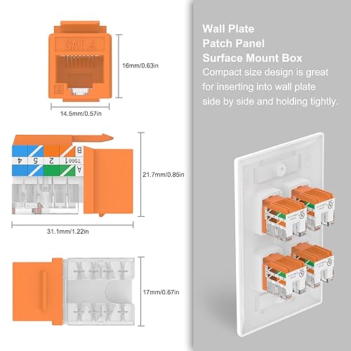 Miniatura 20 de VCELINK RJ45 Cat6 Keystone Jacks Slim Profile UL Listed 10-Pack, 90 grados Ethernet Punch Down Keystone Jack Adapter en verde