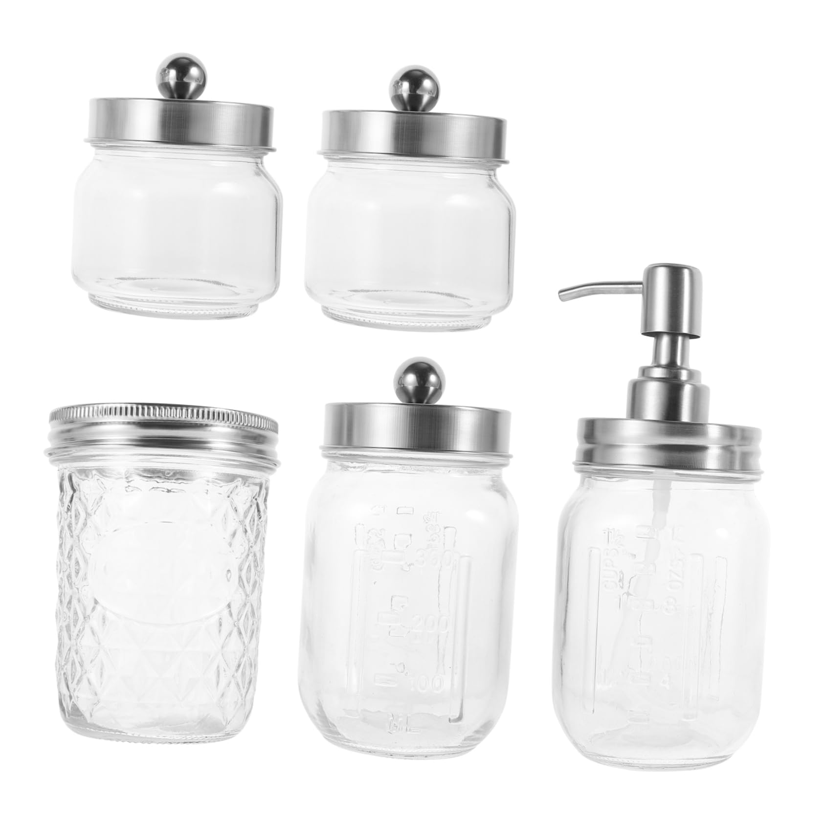 PRETYZOOM Juego De Accesorios De Baño 5 Piezas Frasco Dispensador De Jabón Líquido Soporte para Cepillos De Dientes Envases Recargables Color Plateado para Encimera Tocador Hogar