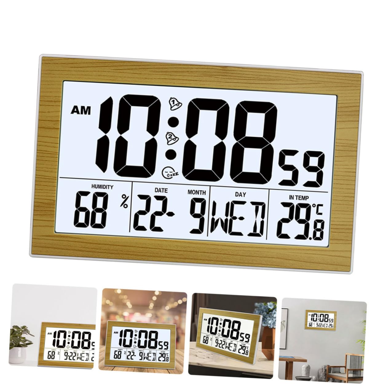 Orologio Digitale da Parete e Tavolo con Ampio Display e Calendario Silenzioso Batterie Design in Legno per Casa Ufficio e Scuola Facile da Montare e Leggere