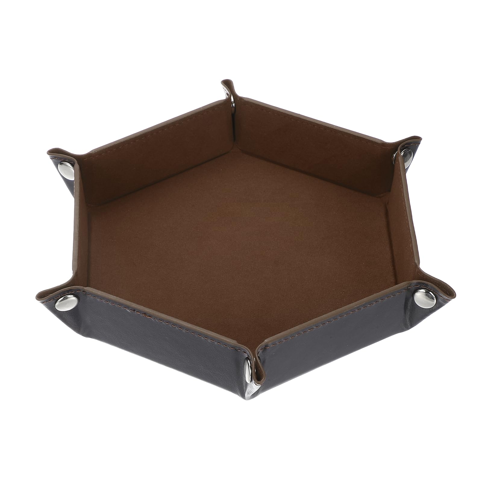 sourcing map Dice Tray 10" PU Leather Velvet Folding Hexagon Dice Rolling Tray Holder Storage Box Perfect for RPG DND Table Games & Entryway & Nightstand Organizer (Coffee, 1pcs)