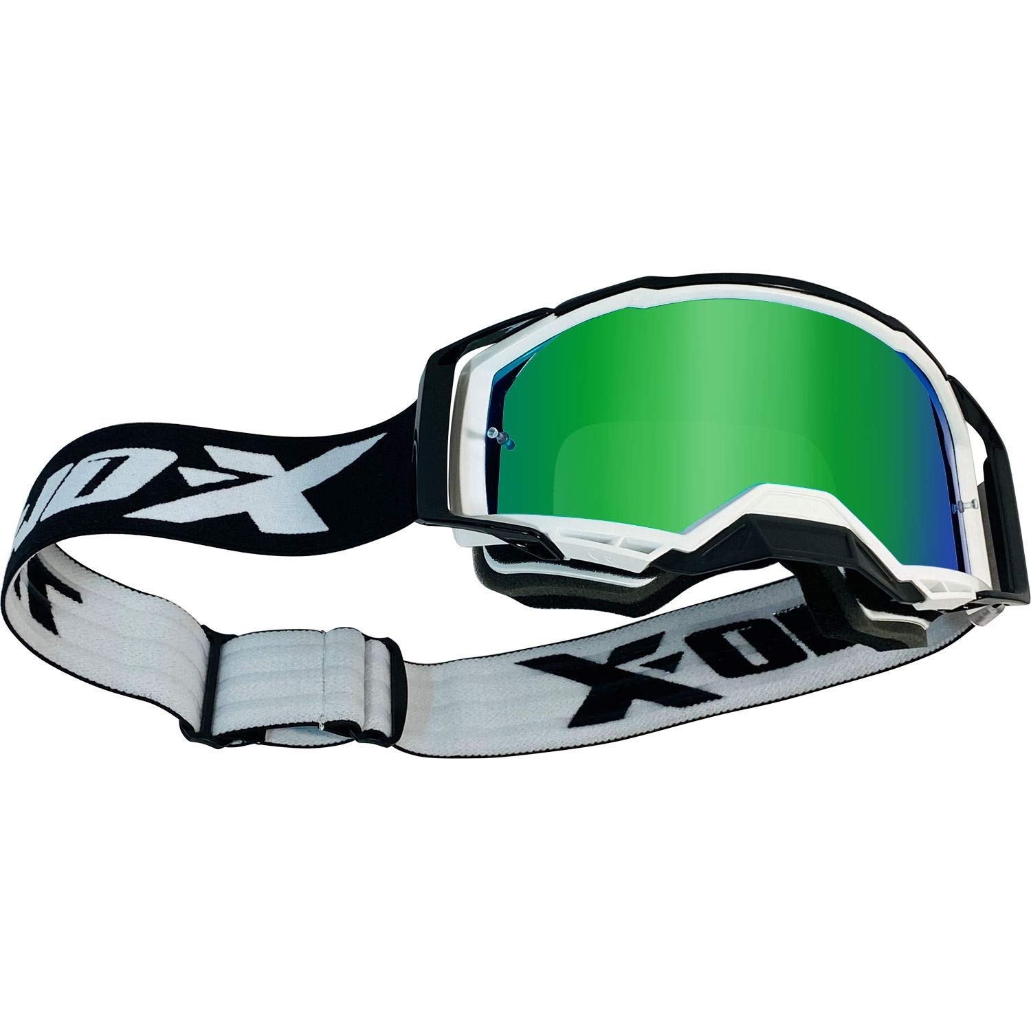 TWO-X Lunettes de motocross Atom Blizzard - Verres miroir verts - Protection nasale - Motocross - Enduro - Verre miroir - Anti-rayures