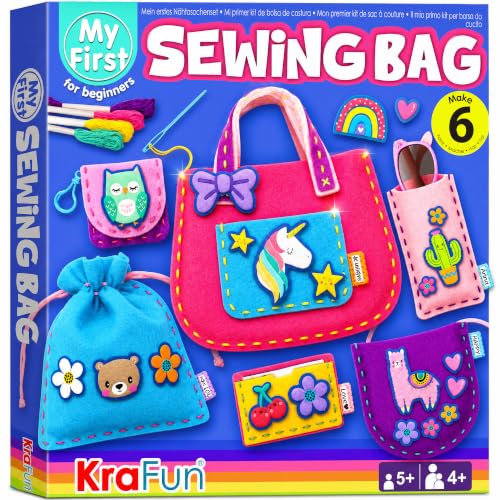 KRAFUN Sewing Bag Kit for Beginner Kids - 6 Animal Themed Projects Age 6+