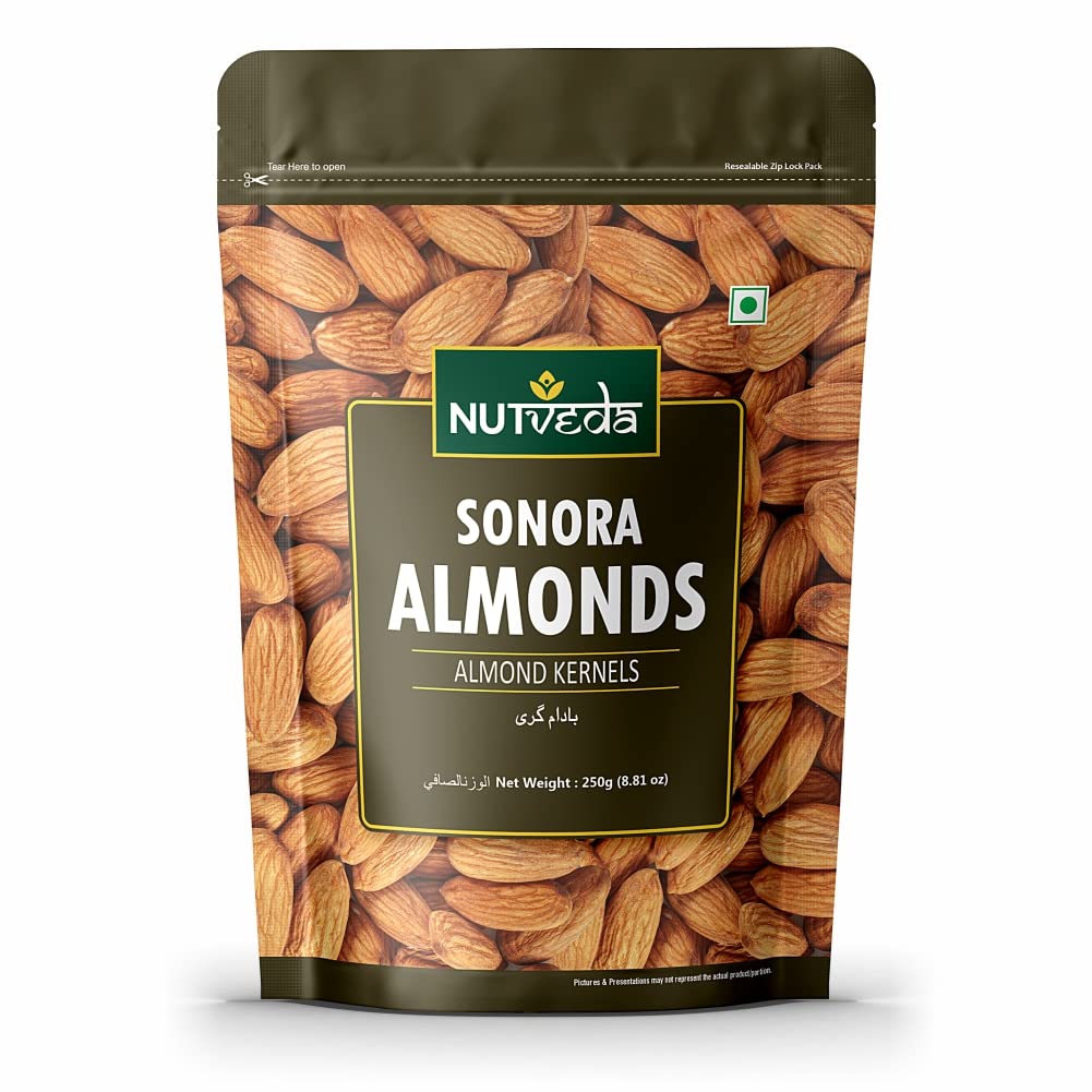 NUTVEDA Premium Sonora Almonds(Badam) 250gm - High Energy Booster | Improves ...