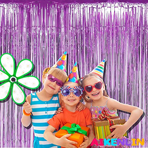 Image of 4 Pack 3.2Ft x 8.2Ft Light Purple Foil Fringe Curtain Backdrop, Metallic Tinsel Foil Fringe Streamers Curtains Background for Photo Booth, Birthday, Wedding, Halloween, Christmas Party Decoration
