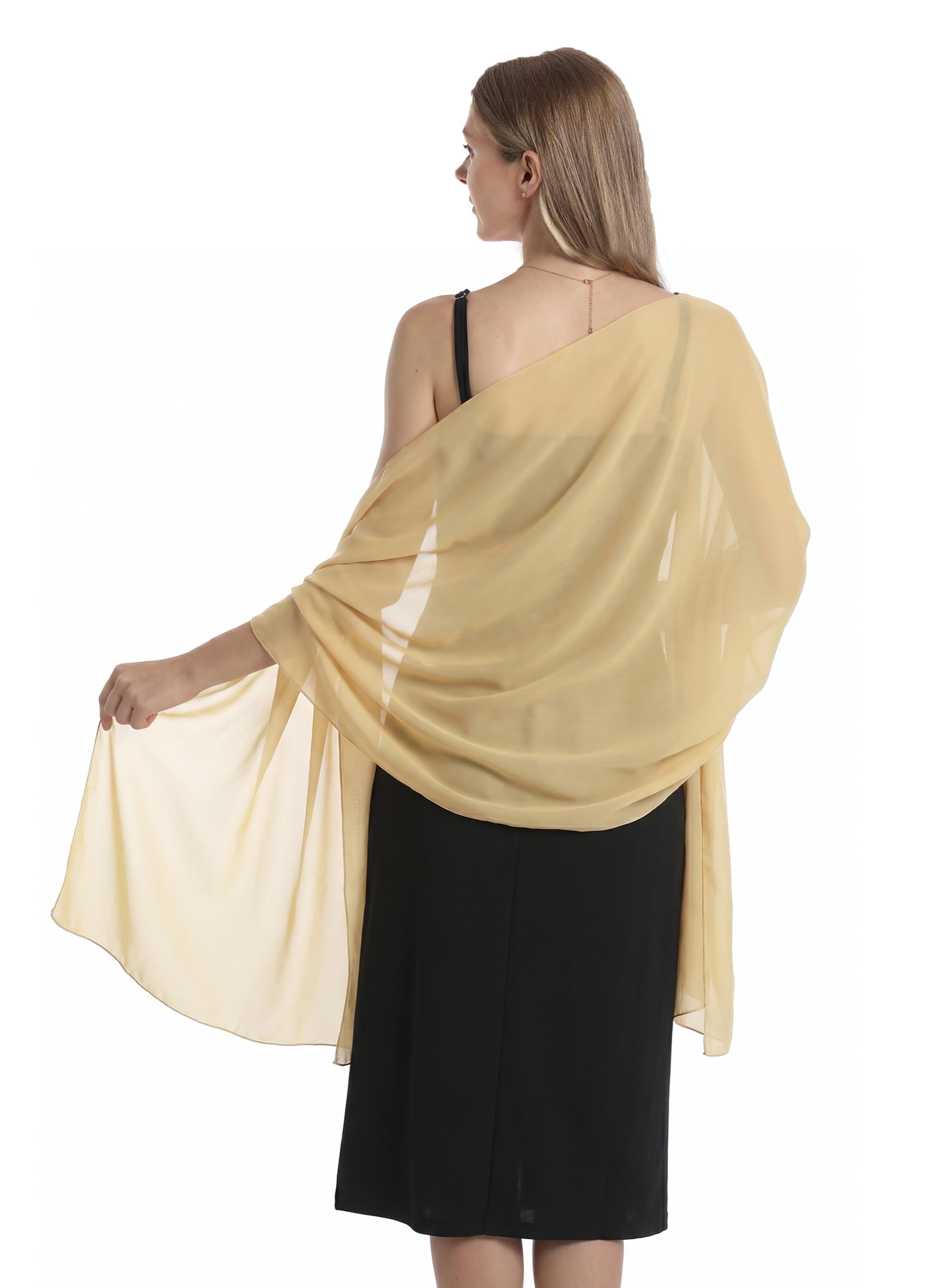 Shawl Scarve Wraps Soft Chiffon Lace Pashmina for Evening dresses on formal occasions, Gold(chiffon), One Size