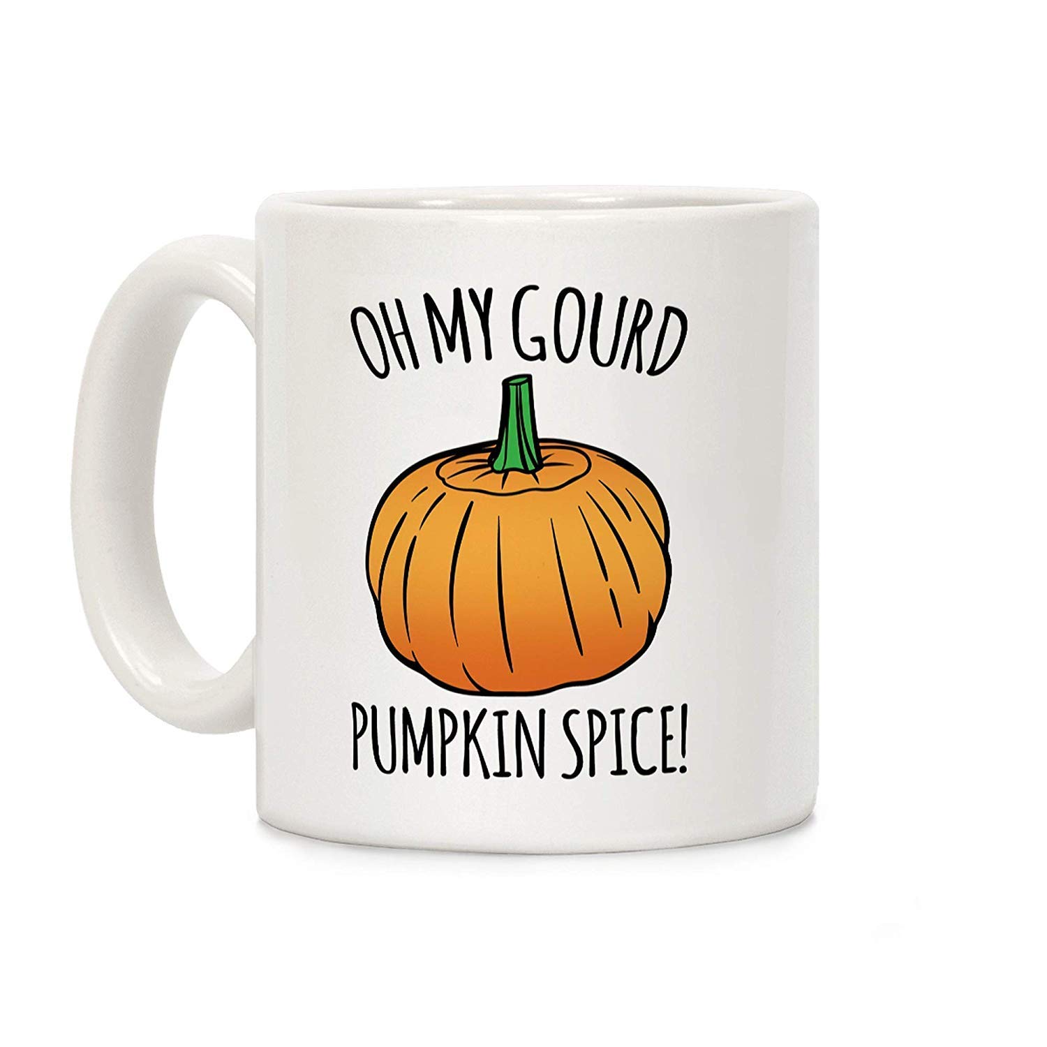 Dillo Oh My Gourd Pumpkin Spice Ceramic Travel Mug for Home, Tea and Coffee (White) -11 Oz, 350ml