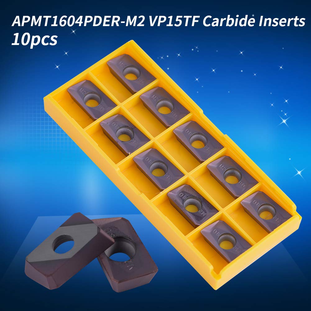 Hoja de insertos de carburo, 10 piezas APMT1604 M2 VP15TF Puntas de carburo CNC Insertos de hoja Cortador Torno Herramienta de torneado con caja Púrpura para procesamiento de acero inoxidable