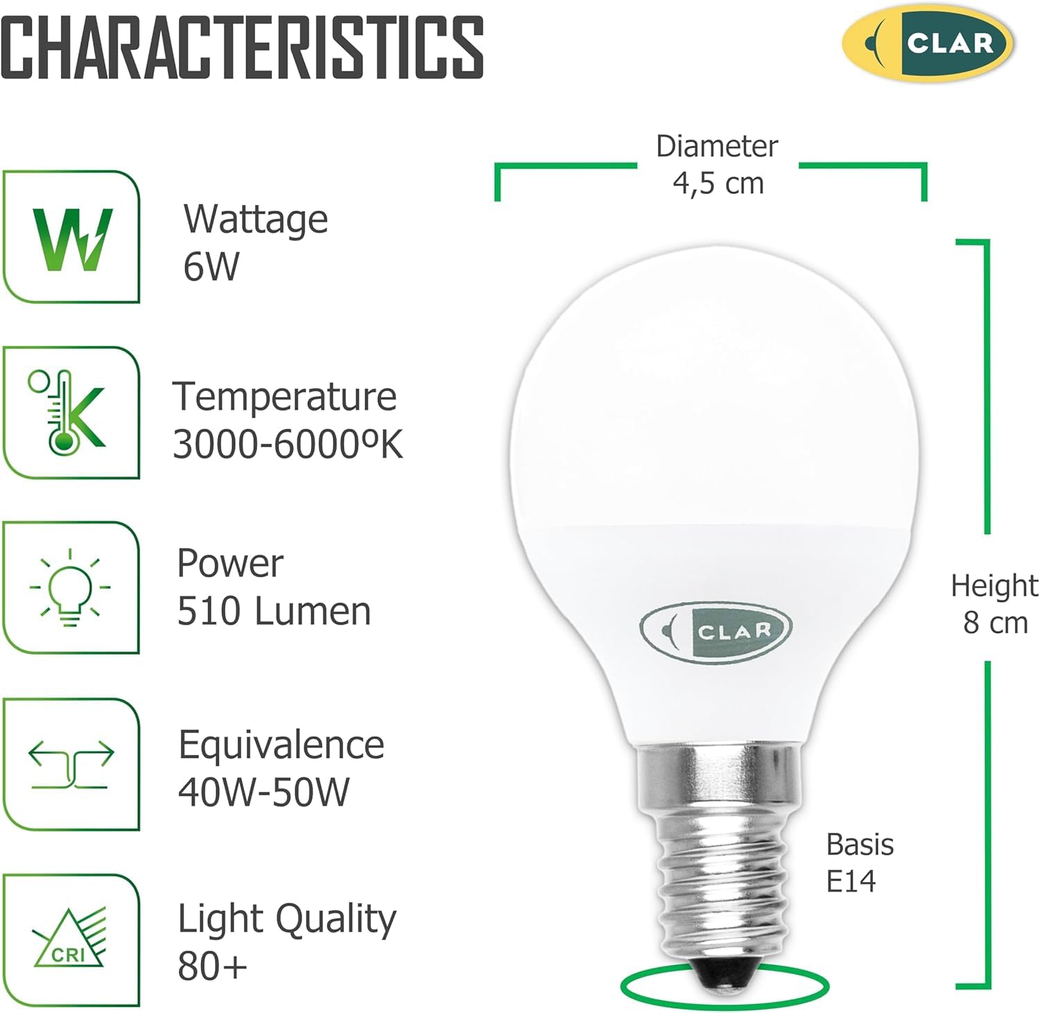 CLAR, E14 LED Light Bulb Daylight White, E14 LED Light Bulb, Small Screw Light Bulb, SES E14 Bulb, E14 Golf Ball Bulb - Image 2