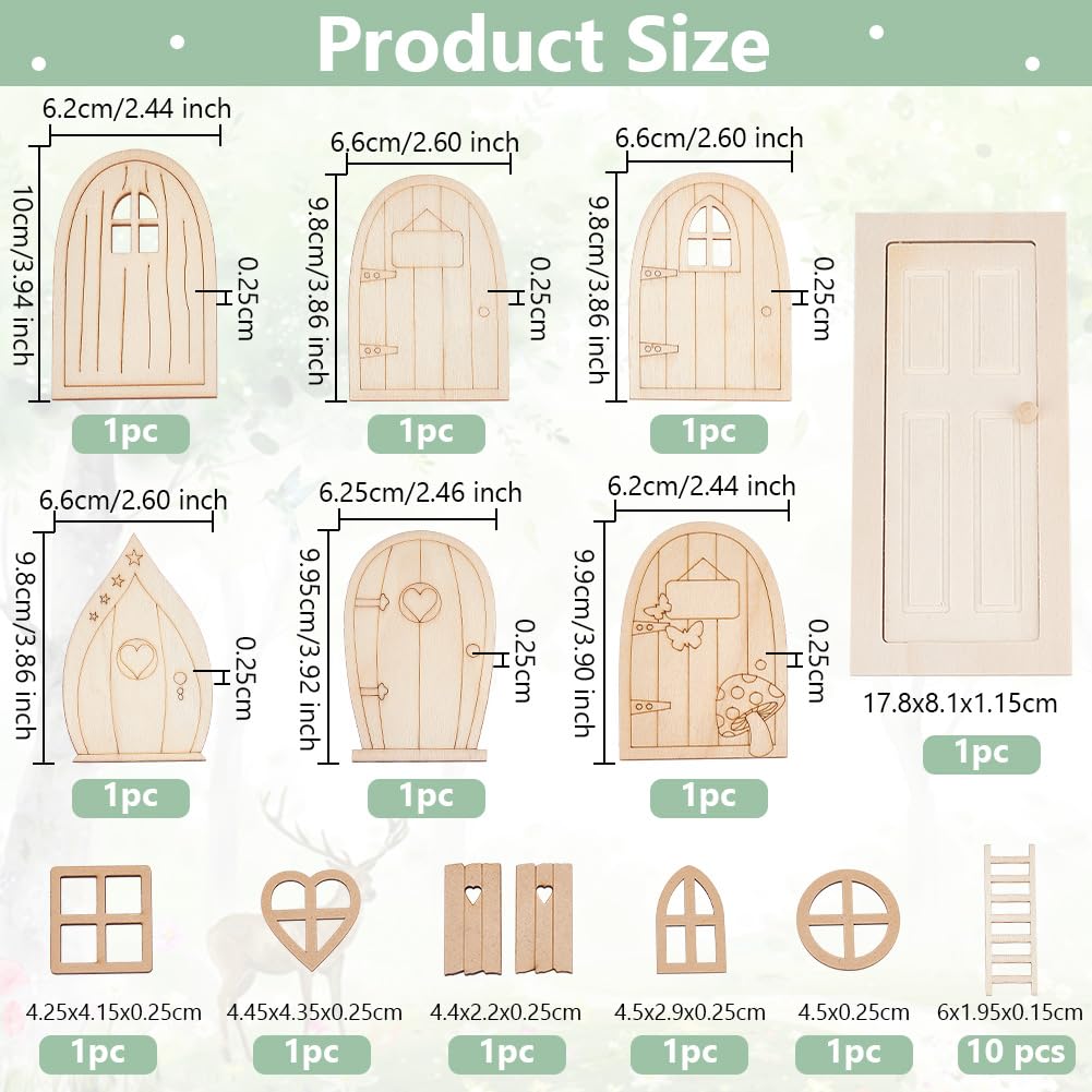 OLYCRAFT 1 Set/23pcs Mini Dollhouse Door Kit Miniature Wooden Door Window Set Wooden Doors Miniature Furniture Ladders Door Set for Miniature House Furniture Decoration Accessory