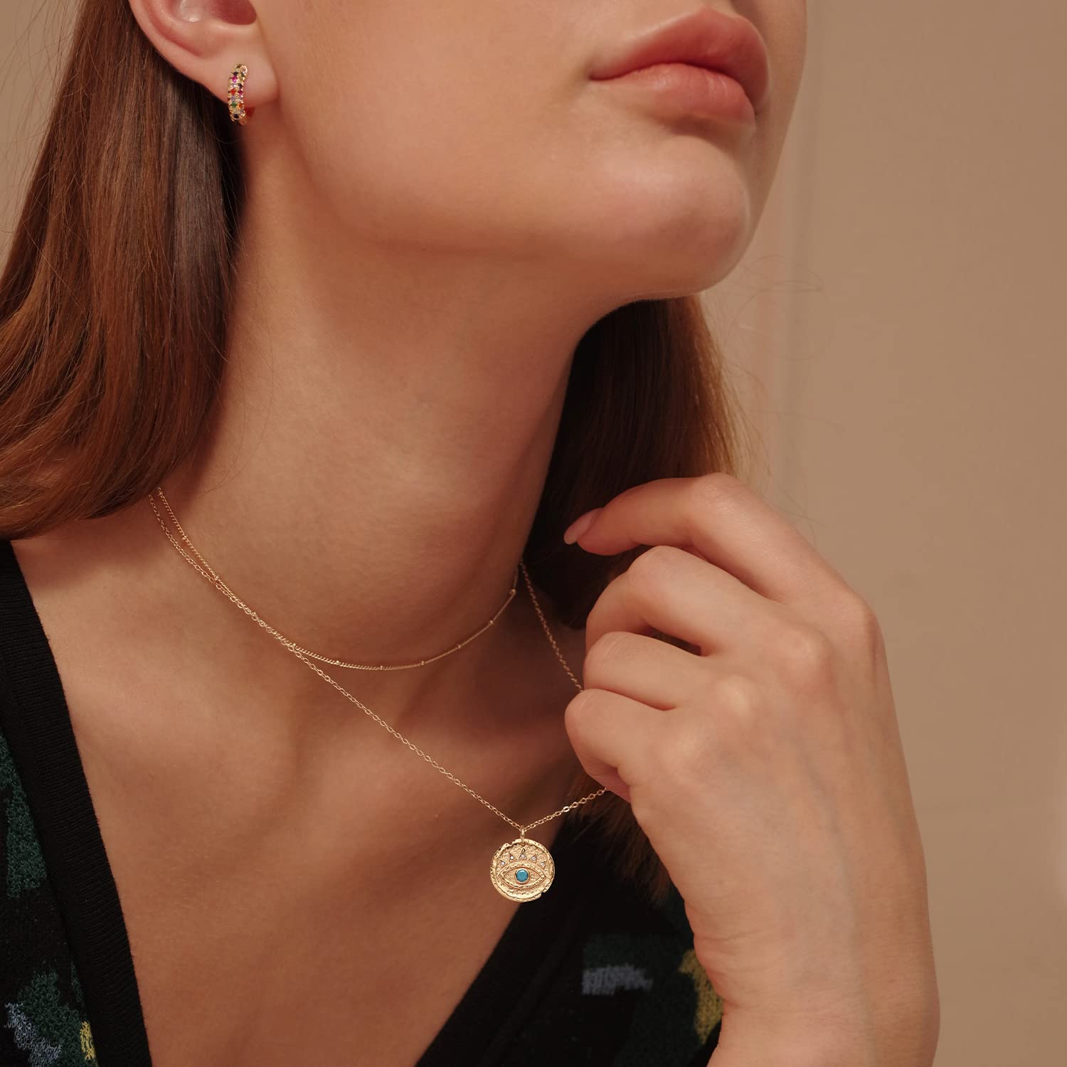 MEVECCO Layered  Necklace Pendant Handmade 18k Gold Plated Dainty Gold Choker Arrow Bar Layering Long Necklace for Women