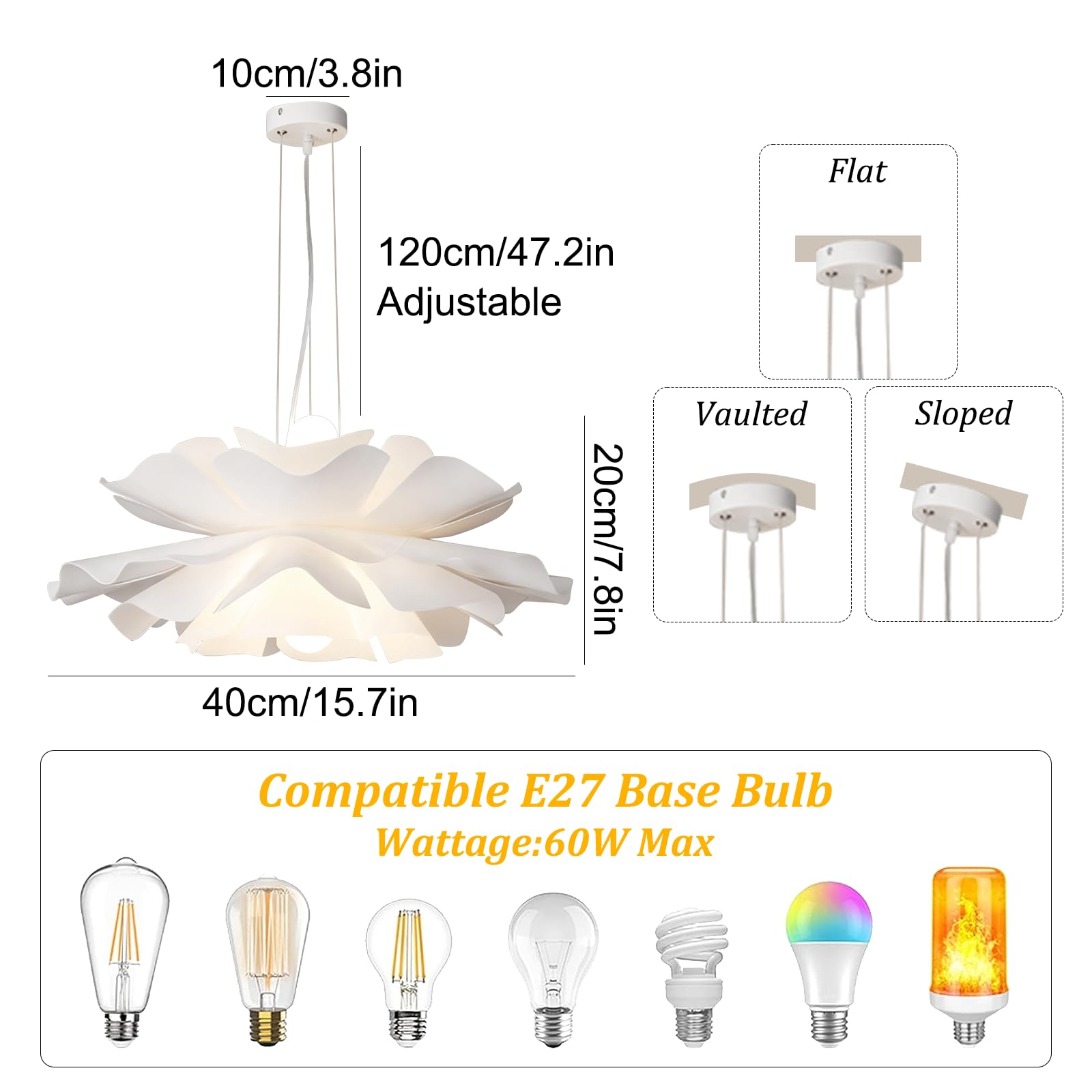 Lampada sospensione moderna in acrilico bianco Lampada a sospensione a fiori creativi Lampadario per camera da letto nordico Illuminazione a sospensione regolabile in altezza Lampada decorativ