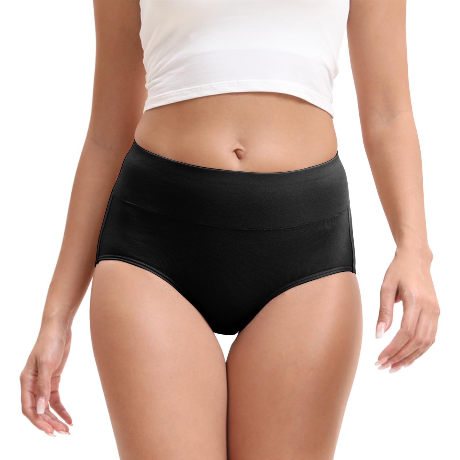 Ropa interior de algodón para mujer, de cintura alta, elástica, cobertura completa