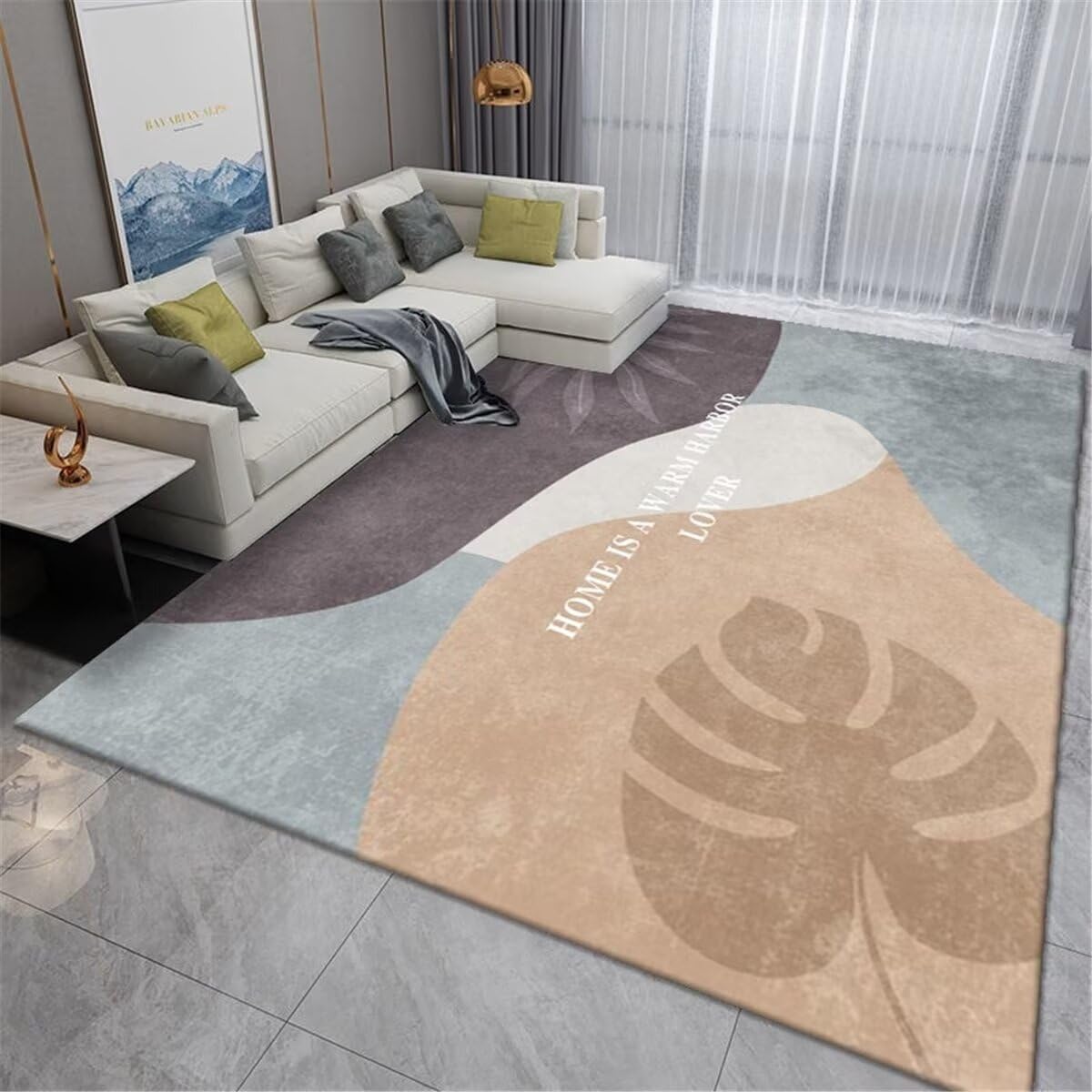 Vorhänge Schlafzimmer Teppich Badezimmer Schlafzimmer-Blattmuster-Dekoration, grau-Blauer Sofa-Teppich, tragbar Tepiche 180X250CM