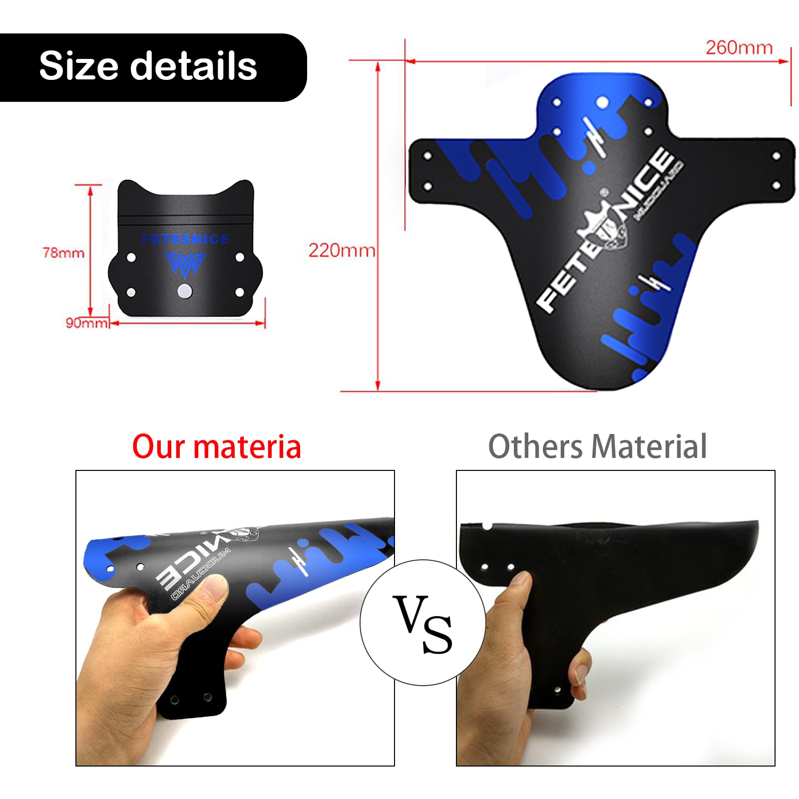 FETESNICE Parafanghi per Mountain Bike, Set di 2 Pezzi, Parafanghi per Bicicletta Compatibili Mud Guard Plus 20" - 29'' MTB Parafango Paraspruzzi Bike Bike MTB Fascette