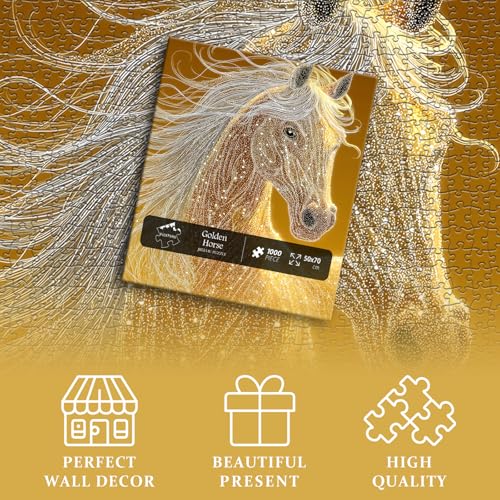 Rompecabezas de Caballos 1000 Piezas, Puzzle de Arte Animal Dorado de Fantasía, Desafío Difícil Imposible miniatura 5