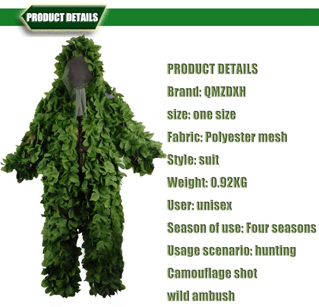 Tuta mimetica Ghillie per allenamento all'aperto, design con foglie 3D, ideale per bird watching e fotografia