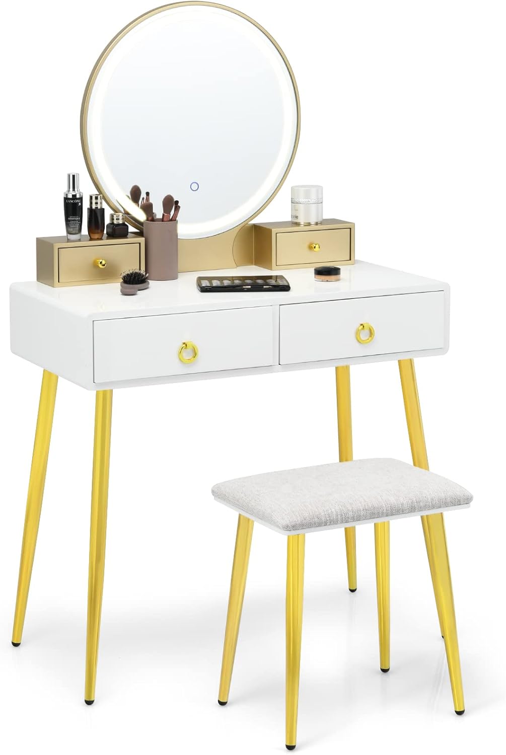 CASART Dressing Table Set, Vanity Makeup Desk with Adjustable LED