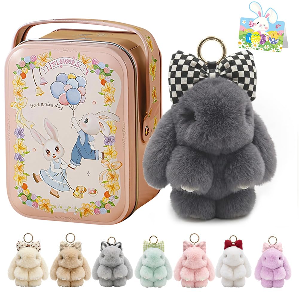 Bunny Lulu Keychain With Tin Box, Bunny Keychain Charm Bao Rabbit Pompom For Bags, Easter Girls Women Gift — view 20