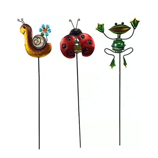 Garden Decor for Outside, Set of 3 Metal 18” Decorative Garden Stakes with Snail Beetle Frog for Garden Decorations, Welcome Yard Sign Art Stakes for Outdoor Lawn Backyard Porch