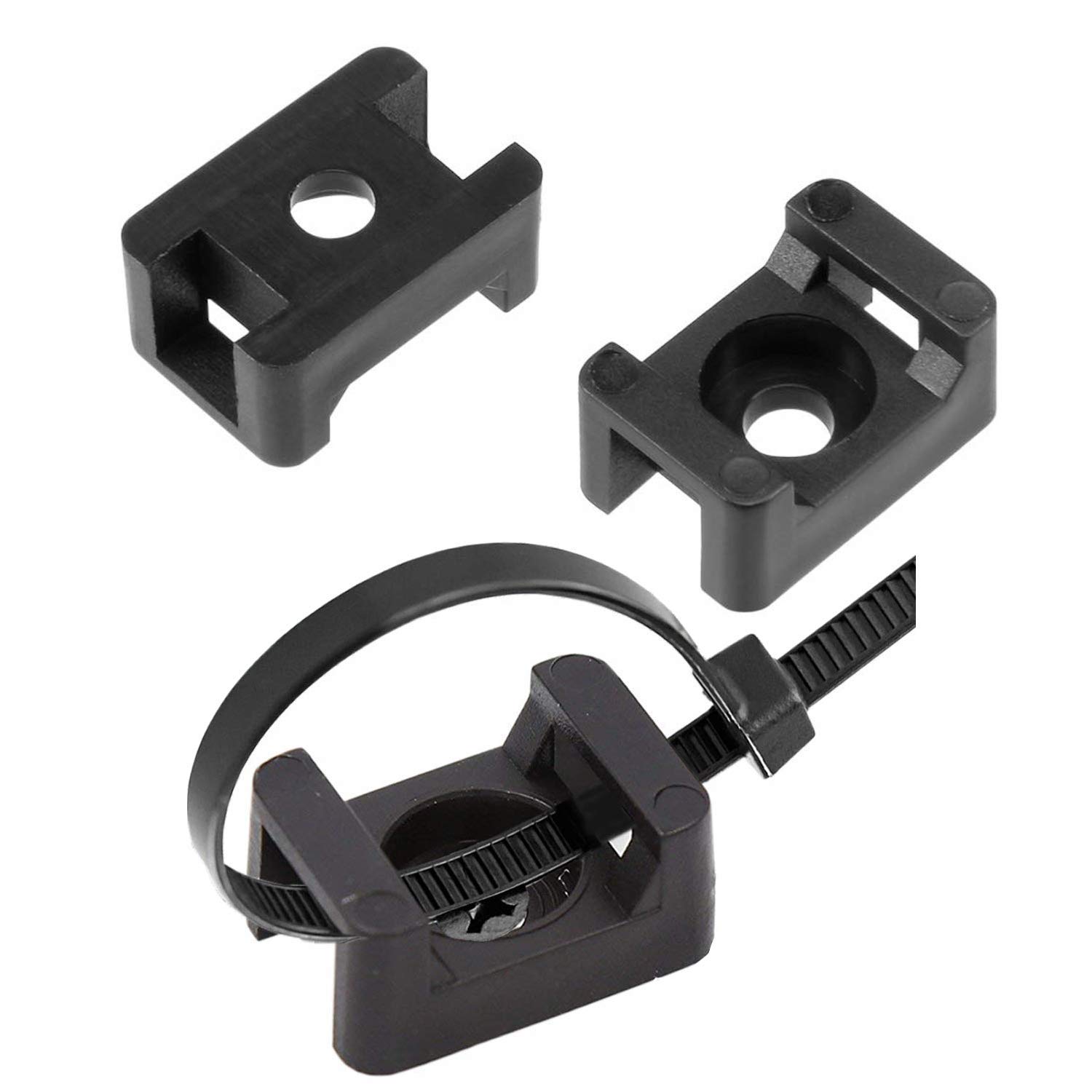 Black Nylon Screw Mount Cable Tie Base Cradle (500, 7.6mm, Screw: M5)
