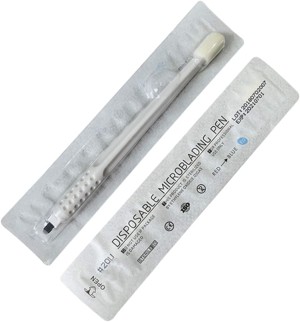 10pcs Disposable Microblading Manual Pen With Needle and Cap Permanent Makeup 20 U Blades 0.16MM,disposable blister package