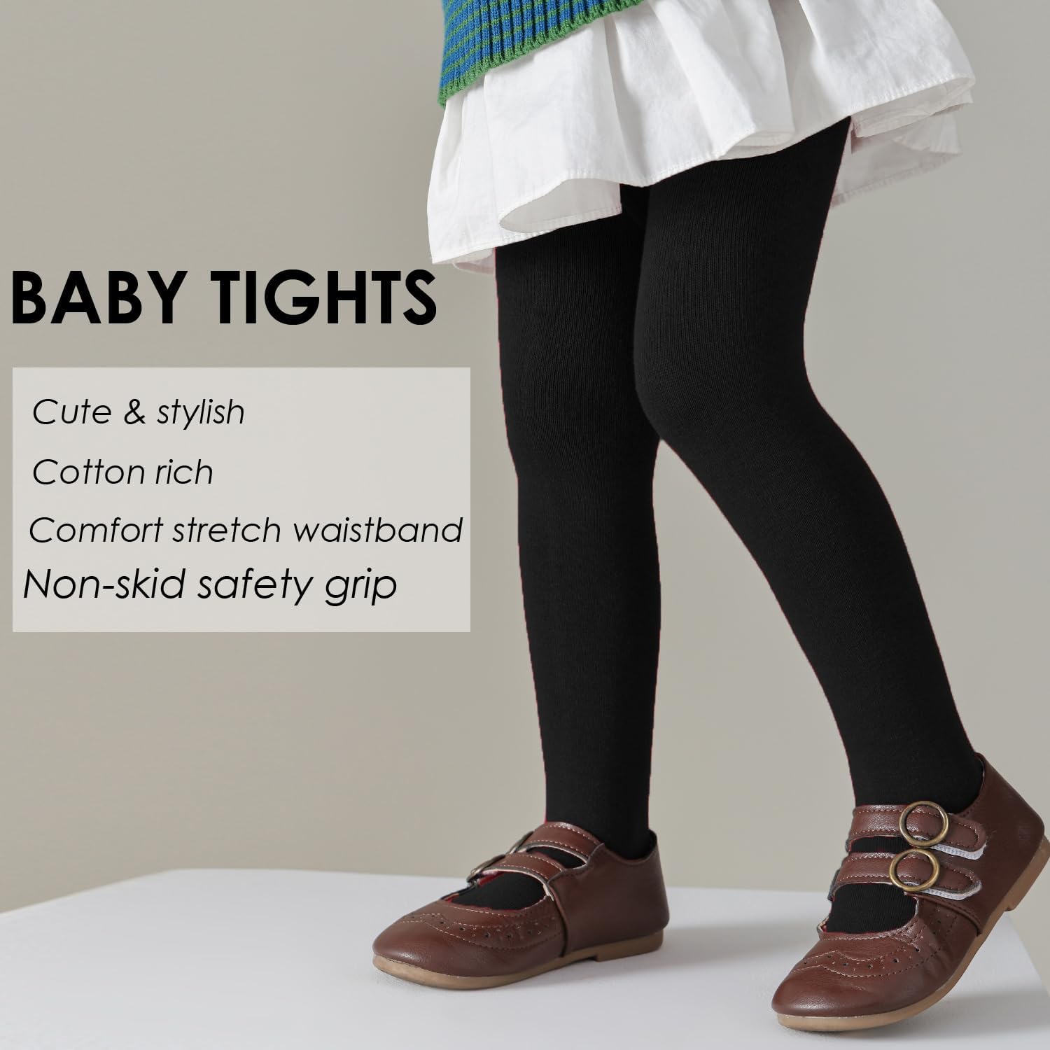 EPEIUS Baby Tights Baby Girls Non-Slip Plain/Ribbed Leggings Seamless Cotton Stockings Pantyhose Newborn Infant Toddler - Image 2