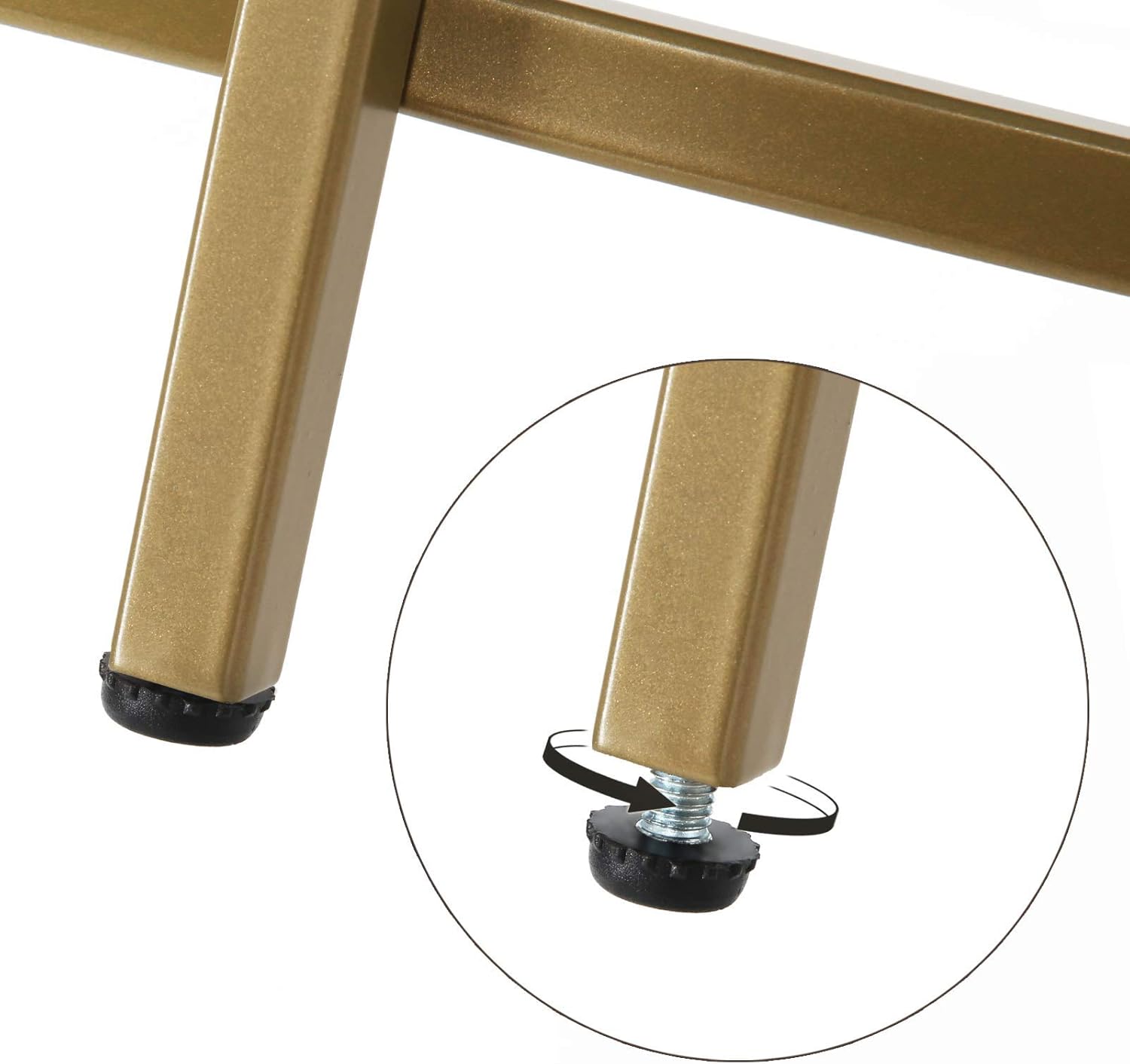 Close-up of the adjustable feet on the VASAGLE LGT21G coffee table.