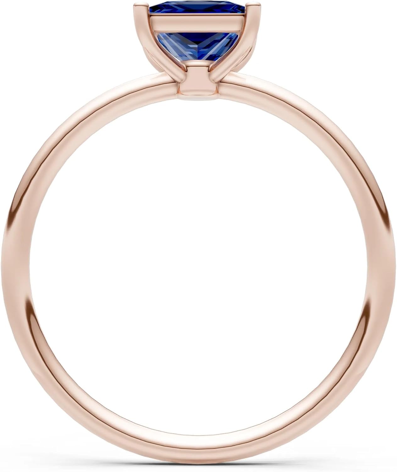 PEORA Solid 10k Rose Gold Solitaire Ring - 1.50 Ct Created Blue Sapphire for Women ; 6x6mm Princess Cut Cut Promise, Engagement or Anniversary Ring, Jewelry Gift, w/Jewelry Box 8.5