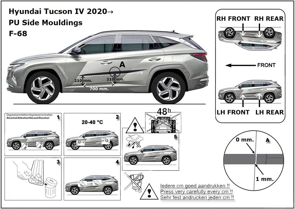 Spangenberg Listones de protección laterales negros para Hyundai Tucson SUV 4ª generación tipo NX4 09.2020- F68