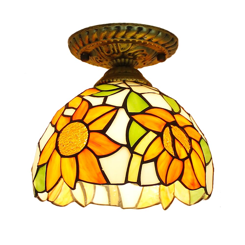 HPTHLY Tiffany E27 Ceiling Light Fixture Handmade Chandelier With Colored Glass Lampshade Decorative Art For Living Room Bedroom Dining Room & Kitchen 20Cm Diameter (C)