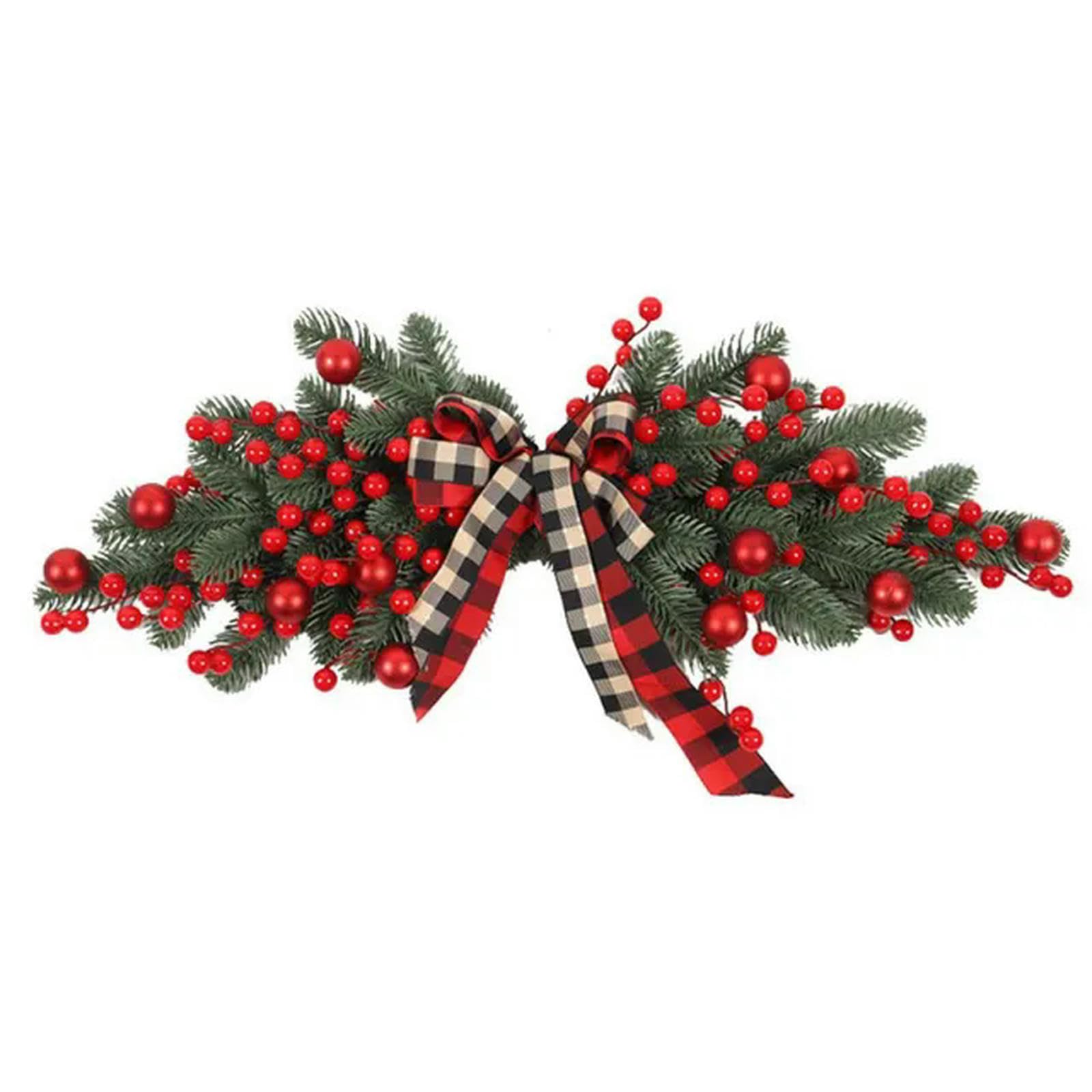 Couronnes murales de Noël avec baies et pin artificiel enneigé pour décoration de porte