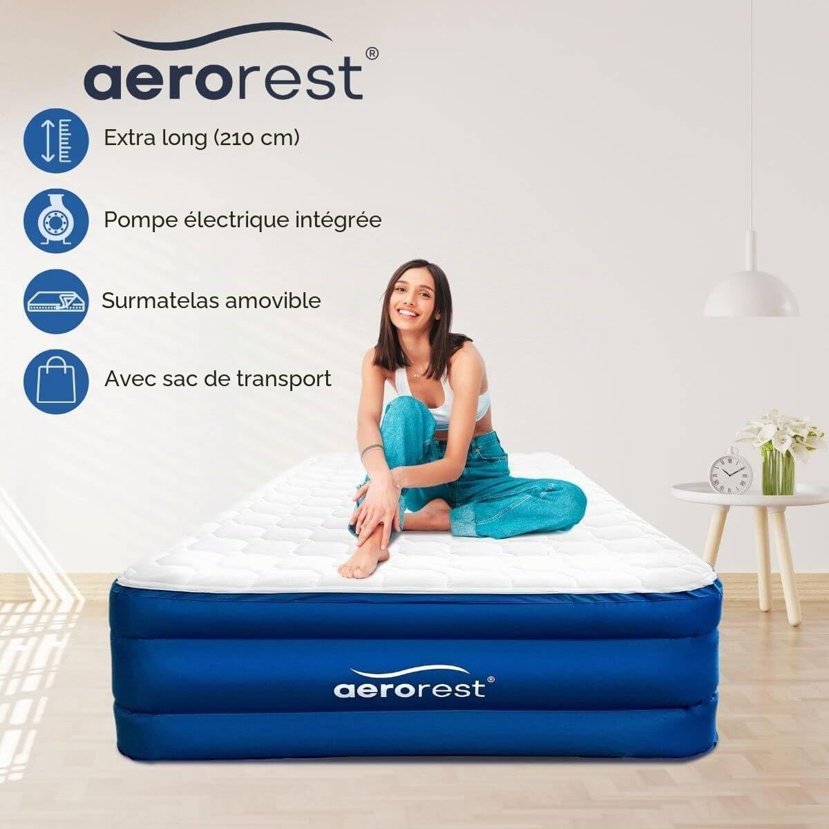 Lits Gonflable Cloud Top 1 Personne | Longueur 210 cm | Housse de Protection Amovible