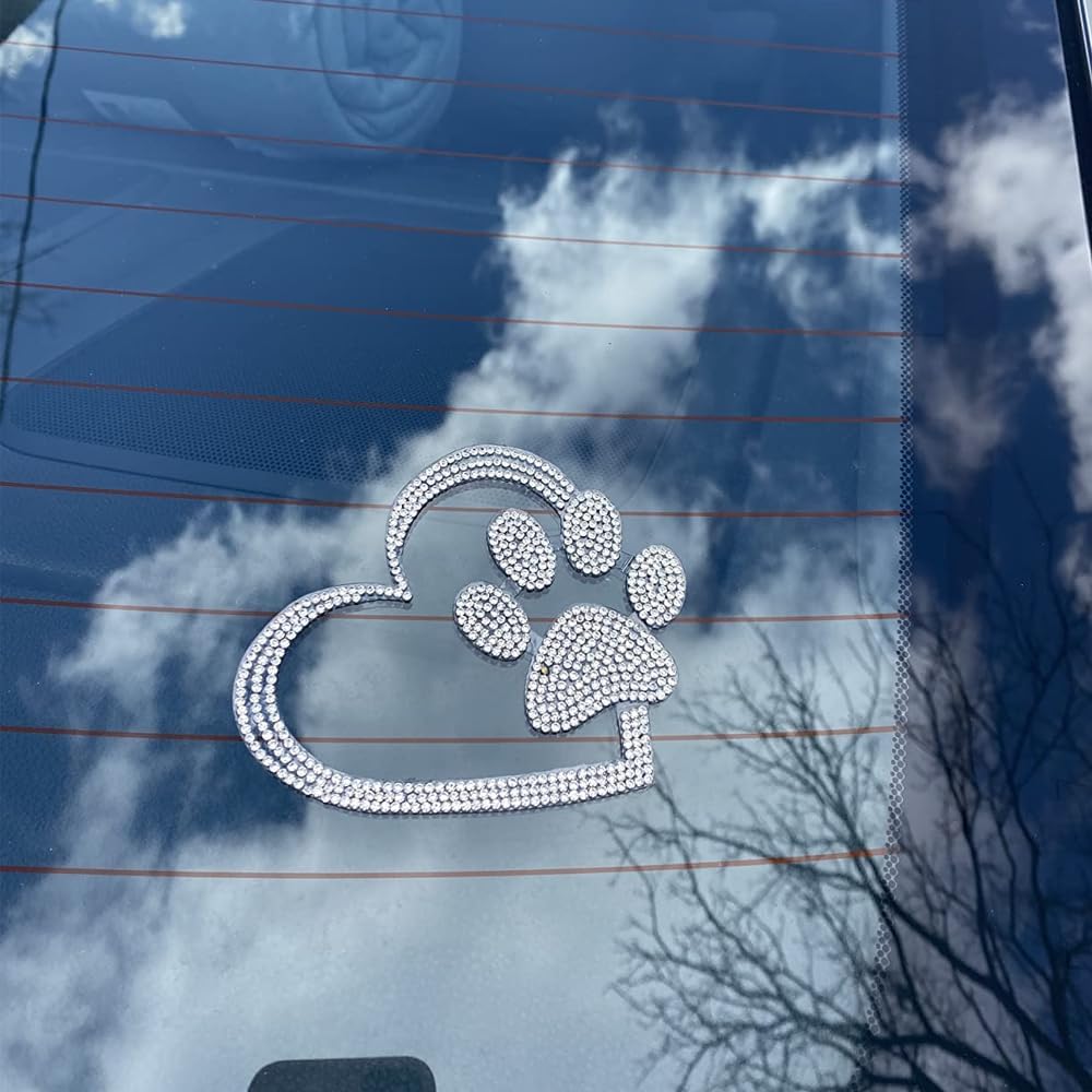car Bling Stickers and Decals, Cars Walls Laptop Luggage Bling Rhinestone Stickers, Heart with Dog paw(4 X 3.5 Inch) (Love) - Image 3