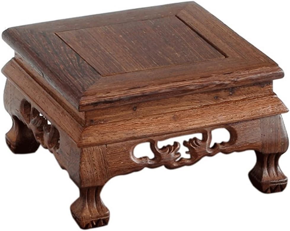 Bonsai Pedestal Vase Pedestal Stands Wood Carving Square Vase Decoration Base Wooden Flower Pot Bracket Buddha Statue Display Stand Planter Stand Plant Holder(Small)