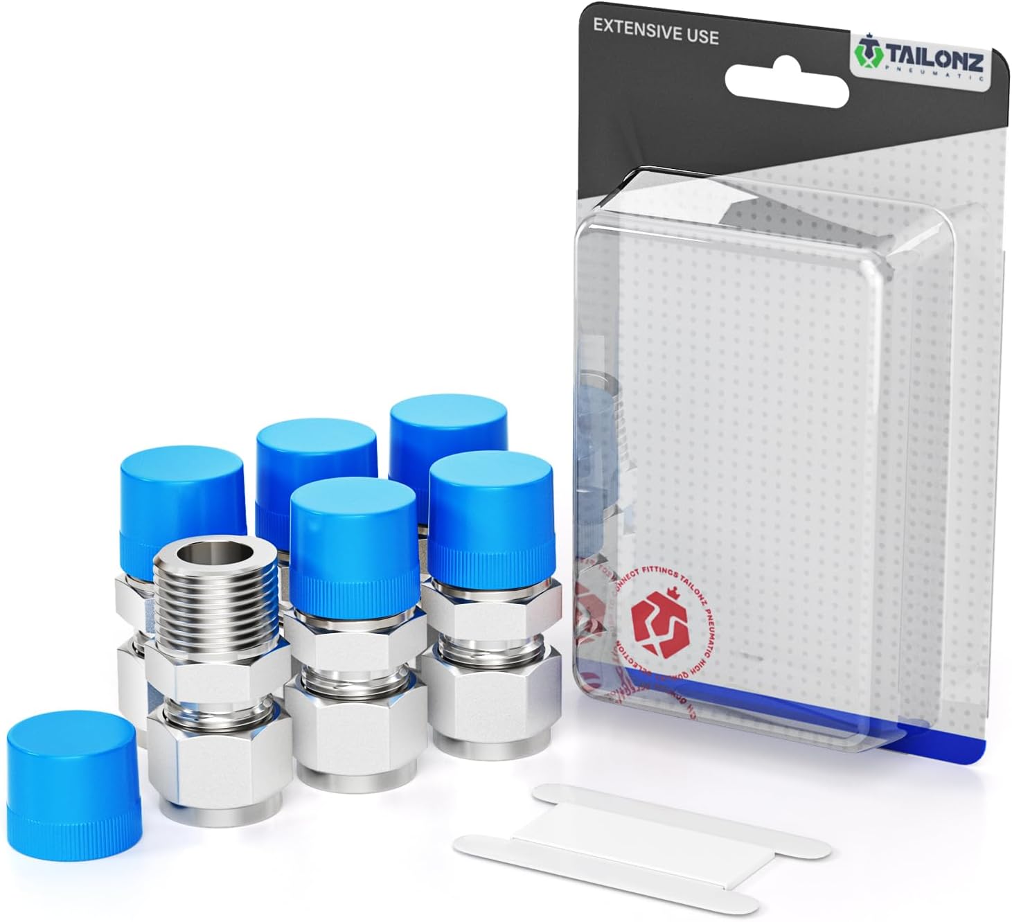 TAILONZ 1/4" OD Ferrule 304 Stainless Steel Compression Straight Connector | 6PCS 1/4" OD Tube x 1/4" NPT Male Compression Tube Fitting, Stainless Steel Pipe Adapter