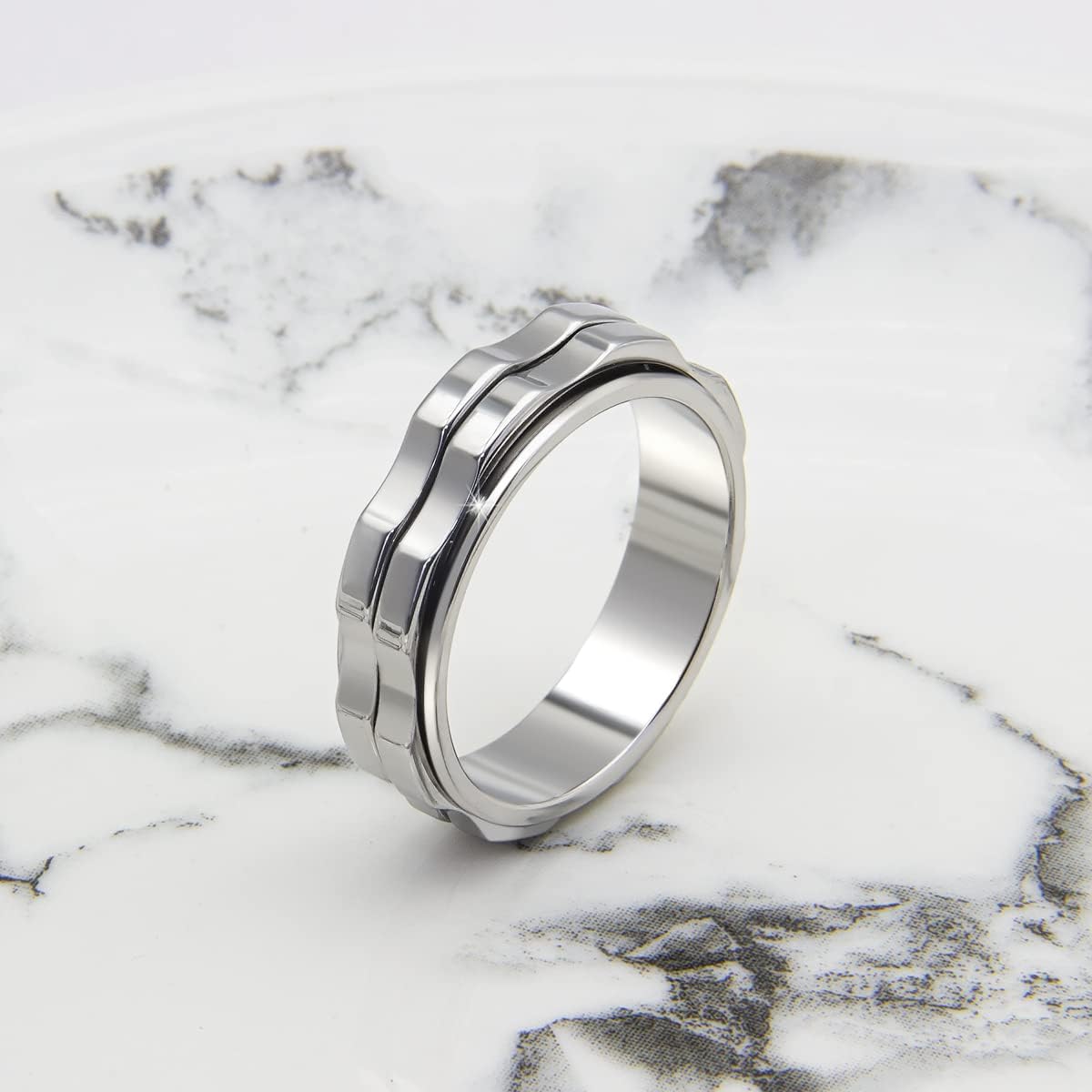 Fidget Rings For Anxiety For Women, Spinning Anxiety Ring Stainless Steel Fidgets Two Gear Fidget Ring High Polish Anxiety Ring for Women Men Wedding Band Gifts Jewelry Size 6-10