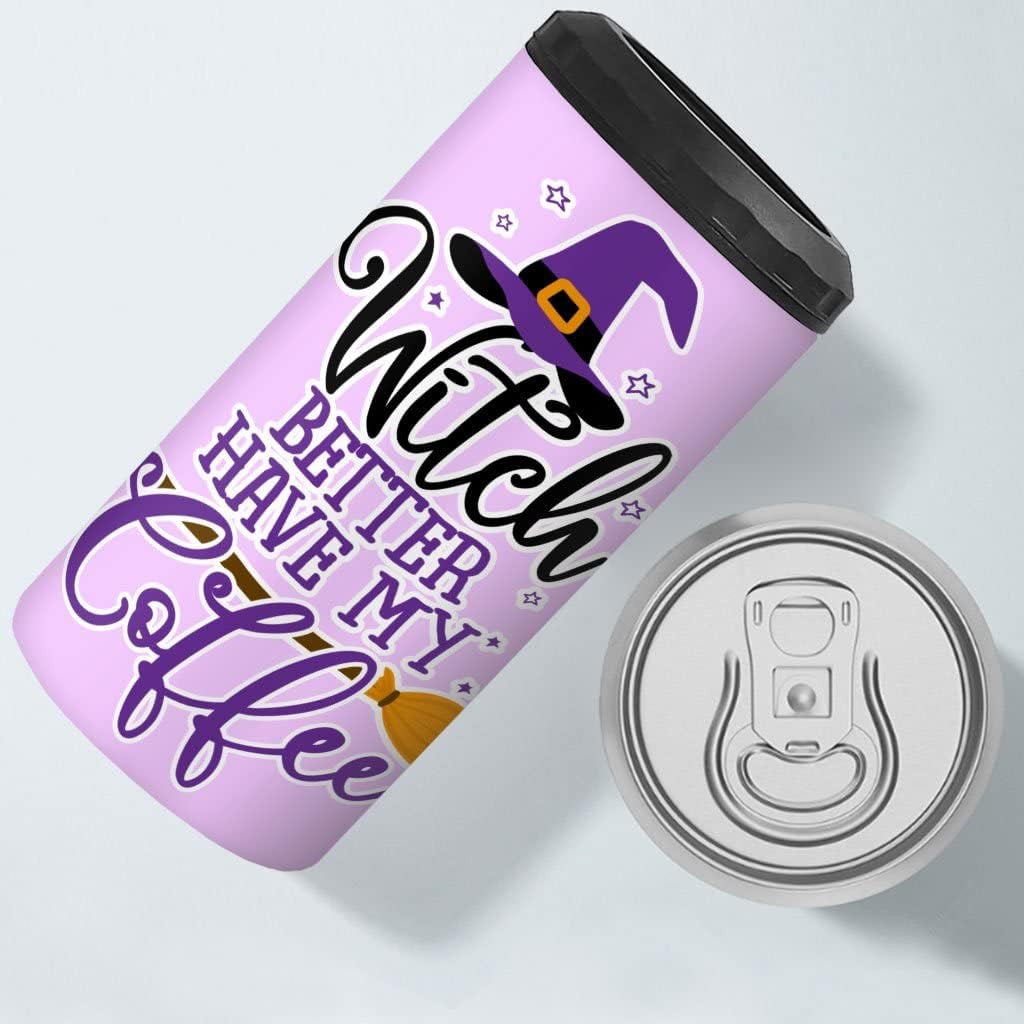 Witch Better Have My Coffee Insulated Slim Can Cooler - Text Design Can Cooler - Funny Insulated Slim Can Cooler