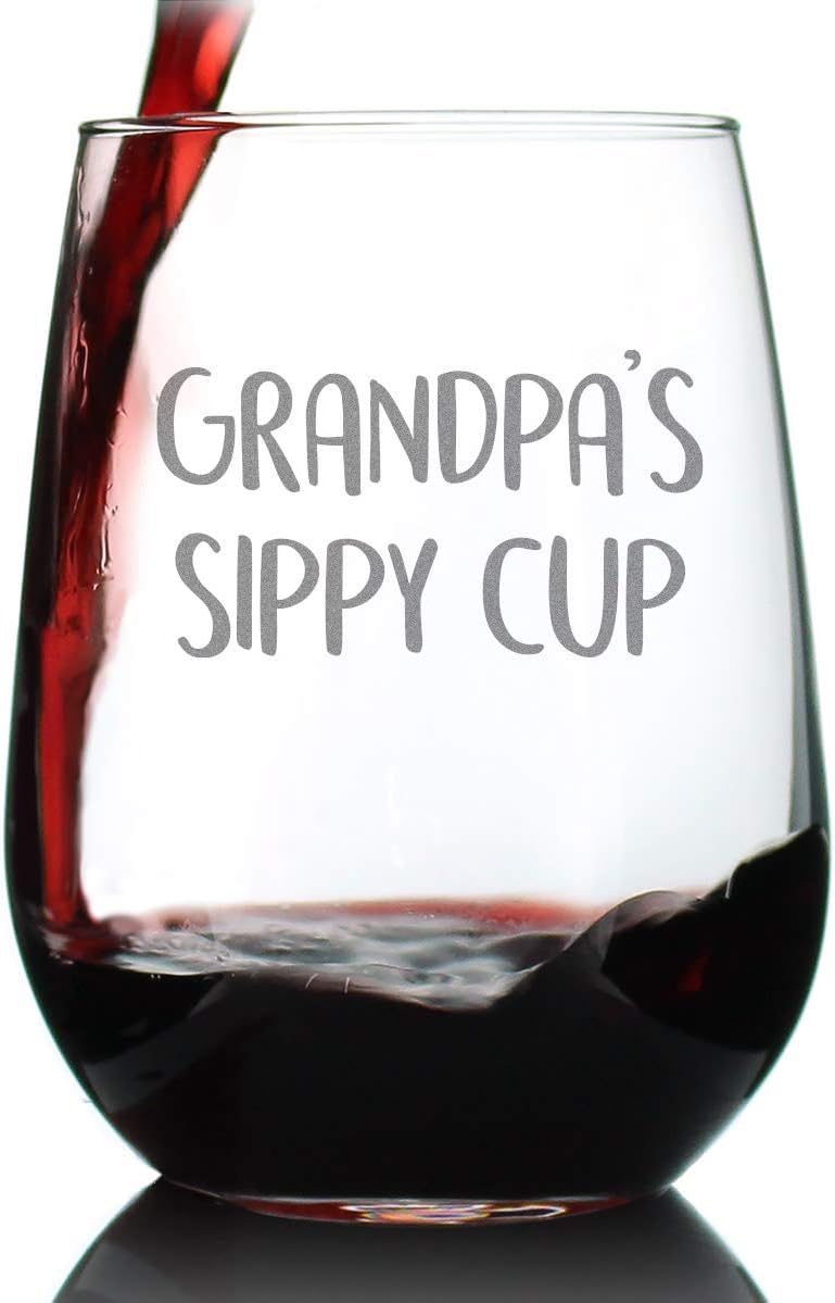 Custom Grandpa's Sippy Cup - Stemless Wine Glass Gift for Grandfathers - Fun Birthday Glasses - Large - Parent - Customized Glasses