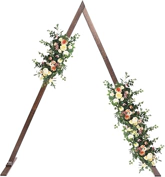 Wooden Triangle Party Backdrop Stand, Large 6.9x8.2ft Decor Rack for Weddings, Baby Showers, Birthdays, Graduation & Events, Sturdy 11lbs Capacity with Grass Nails & Easy Assembly