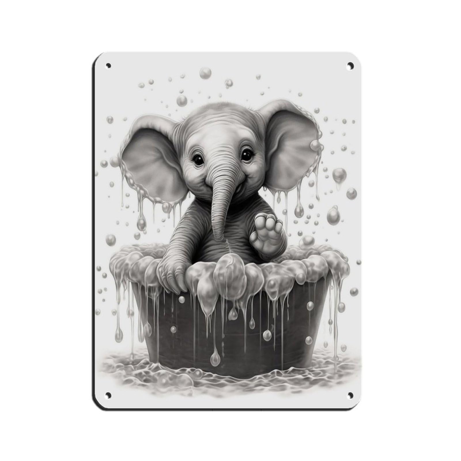 Lxwnze 30L X 40W Cm Elephant Bathroom Art Poster Retro Poster Metal Tin Sign Chic Art Retro Iron Painting Bar People Cave Cafe Family Garage Poster Wall Decoration 12X16inch(30X40cm)
