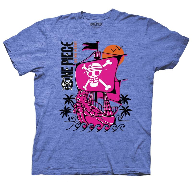 Ripple Junction One Piece Men’s Short Sleeve T-Shirt Live Action Anime Straw Hat Pirates Going Merry Ship Netflix LG Blue