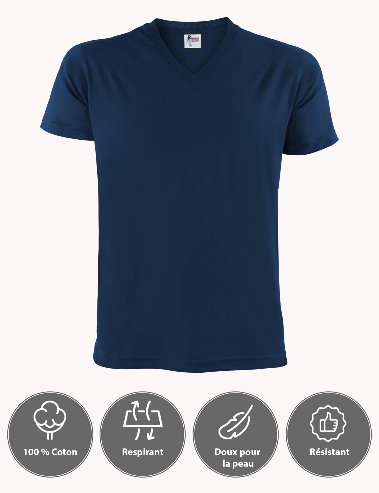 ALPIDEX T-Shirts Hommes Lot de 5 Col V 100% Coton Unis Basique Mens Tee Shirt Manches Courtes S M L XL XXL 3XL 4XL 5XL
