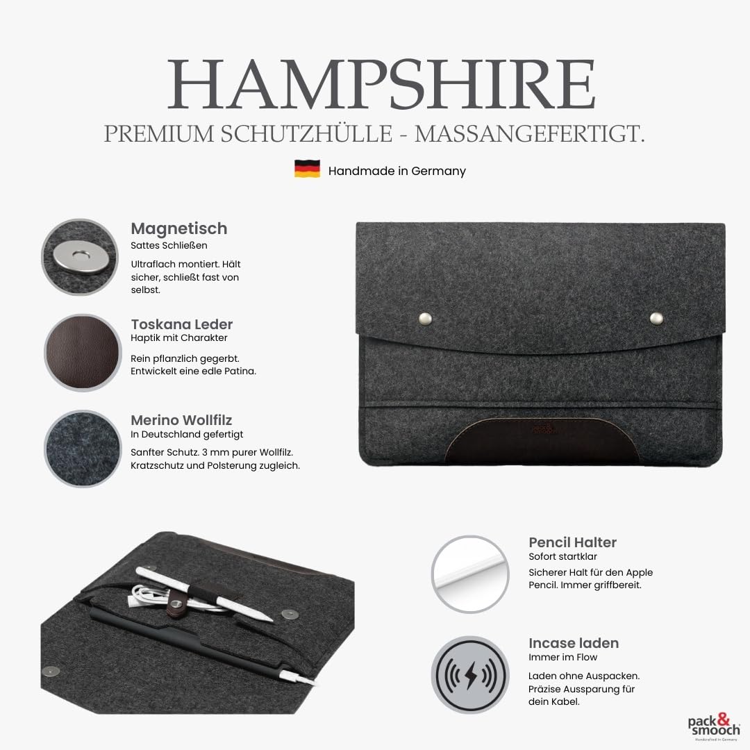 Pack & Smooch Hoes voor iPad Mini 7/6 / 5, beschermhoes iPad Mini met toetsenbord en potloodhouder, plantaardig gelooid leer, handgemaakt in Duitsland, kleur in grijs/lichtbruin