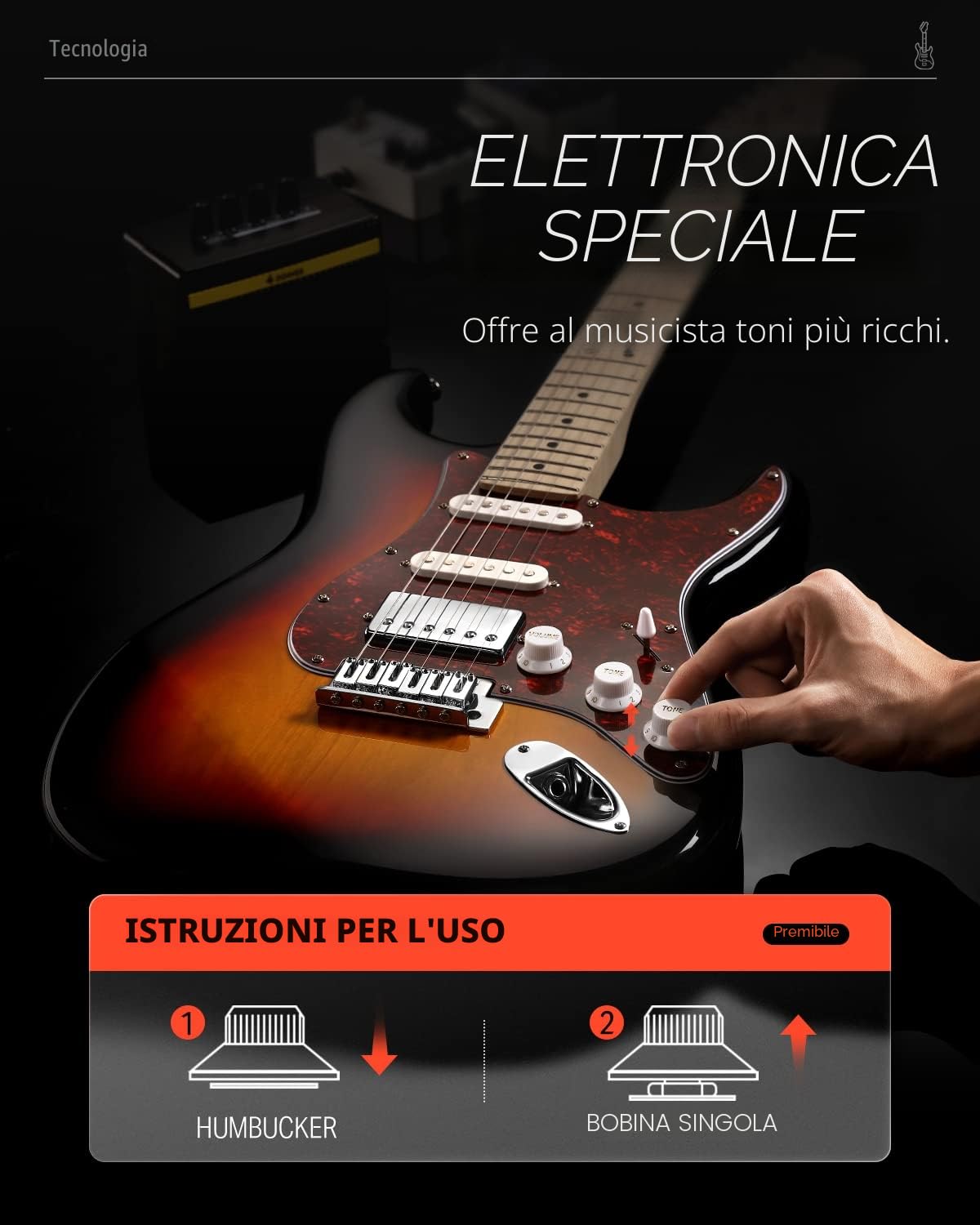 Donner Chitarra Elettrica, DST-152S 39" Kit Chitarra Elettrica HSS Pickup Coil Split, Chitarre Elettriche per Adulti con Amplificatore, Borsa, Accessori, Sunburst