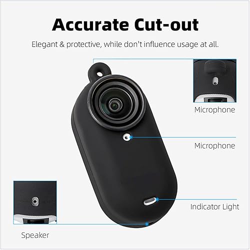 Miniatura 2 de Funda protectora de silicona compatible con Insta360 GO 3S, carcasa suave para cámara de acción con tapa de lente + cordón para el cuello (negro)